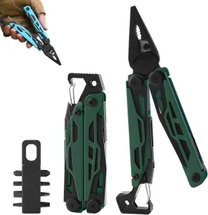 Portable Folding Multifunctional Stainless Steel Pliers, Can Opener, Box Opener, Bottle Opener, File, Wire Stripper, Flat Head Screwdriver for Outdoors, Survival, Camping, Fishing (Green)
