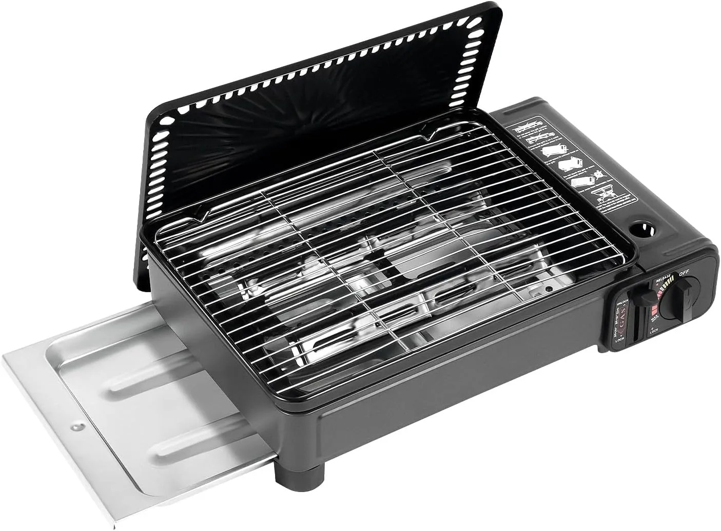Portable Gas Grill with Butane Compatibility, Outdoor Gas Grill with Piezo Ignition, Compact Butane Stove with Case for Camping Hiking Picnic and Roadside Cooking