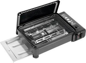 Portable Gas Grill with Butane Compatibility, Outdoor Gas Grill with Piezo Ignition, Compact Butane Stove with Case for Camping Hiking Picnic and Roadside Cooking