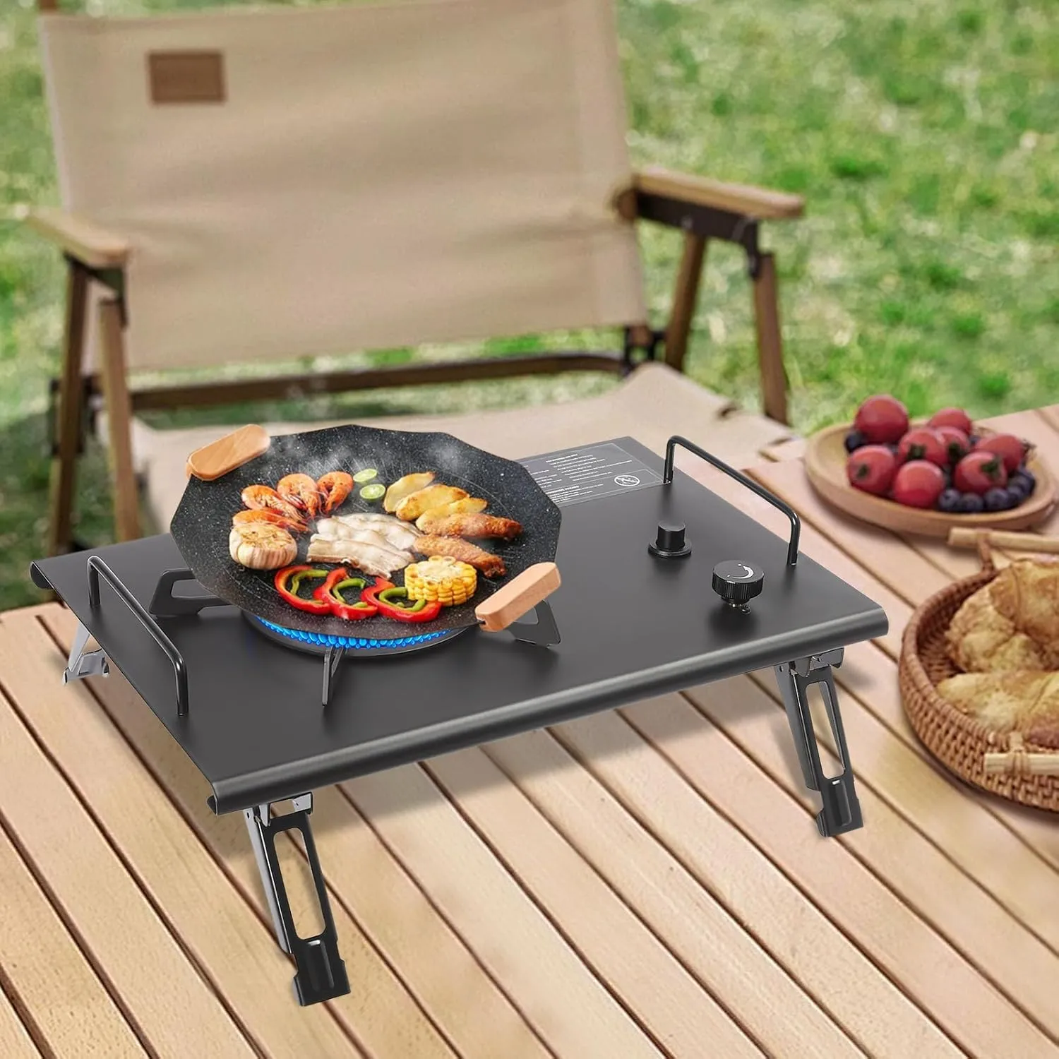 Portable Gas Stove Desktop Folding Single-Burner Gas Stove Electronic Ignition Outdoor Camping Cooking Stove Auto Ignition Camping Burner LPG for RV Apartments Outdoor (black)
