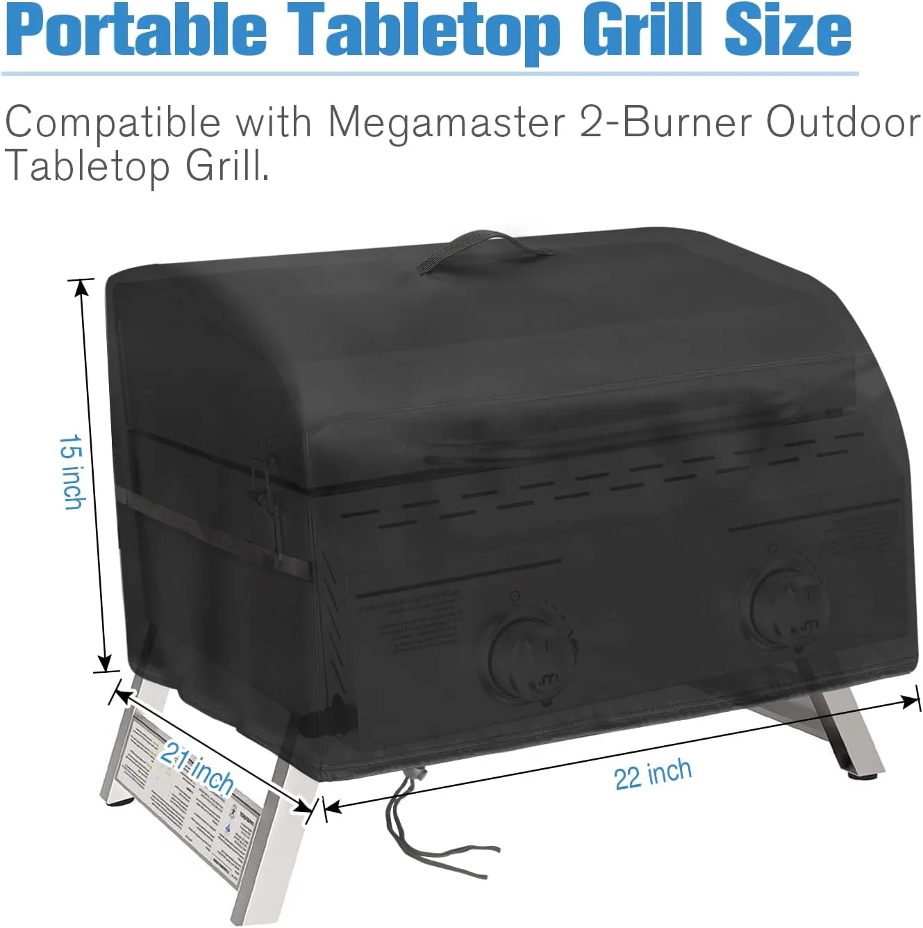 Portable Grill Cover for Megamaster 2-Burner Propane Outdoor Tabletop Grill,Waterproof Small Table Top BBQ Grill Cover,Heavy Duty 600D Outdoor Tabletop Grill Cover