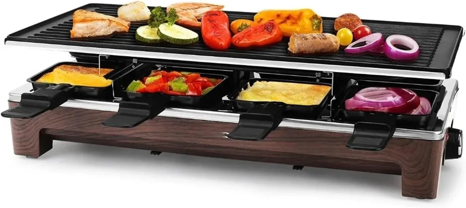 Portable Grill Electric Indoor Grill Korean BBQ Grill 1500W Fast Heating with 8 Cheese Melt Pans Kitchen Accessories Camping Cookware Tools Bar(Wood Grain)