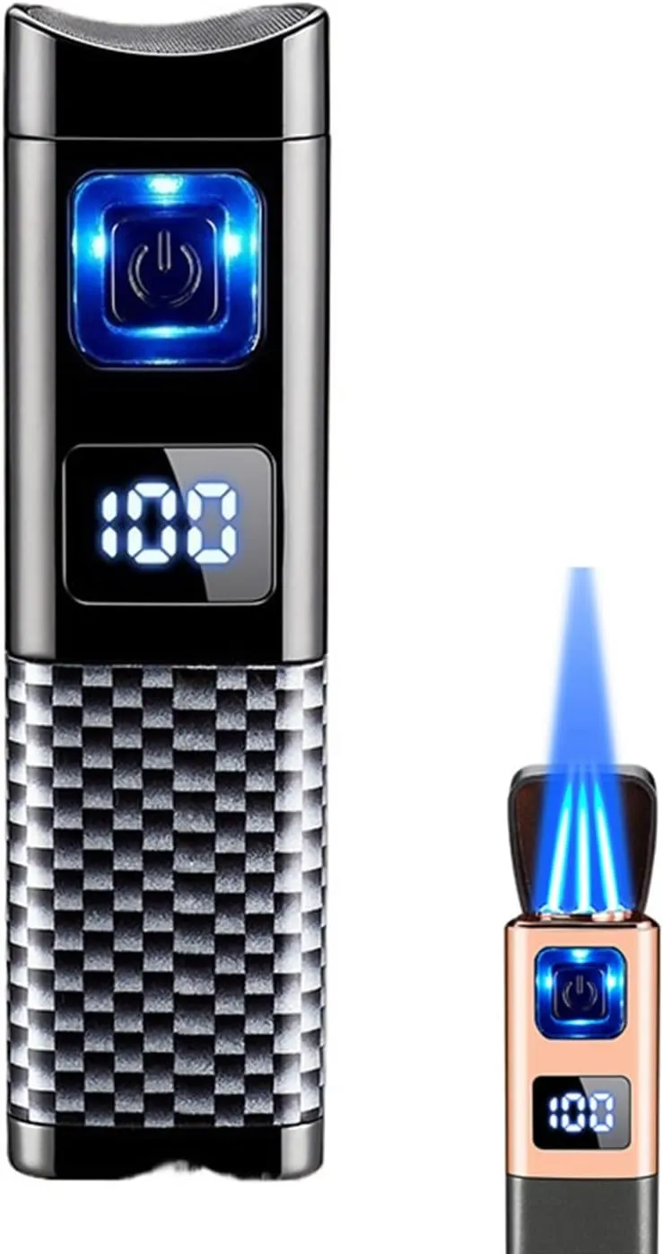 Portable Multifunctional Lighter, Made Metal, with Adjustable Flame, Outdoor Windproof, Butane refillable, Suitable for Gift Candles, Camping, etc.(Black1)