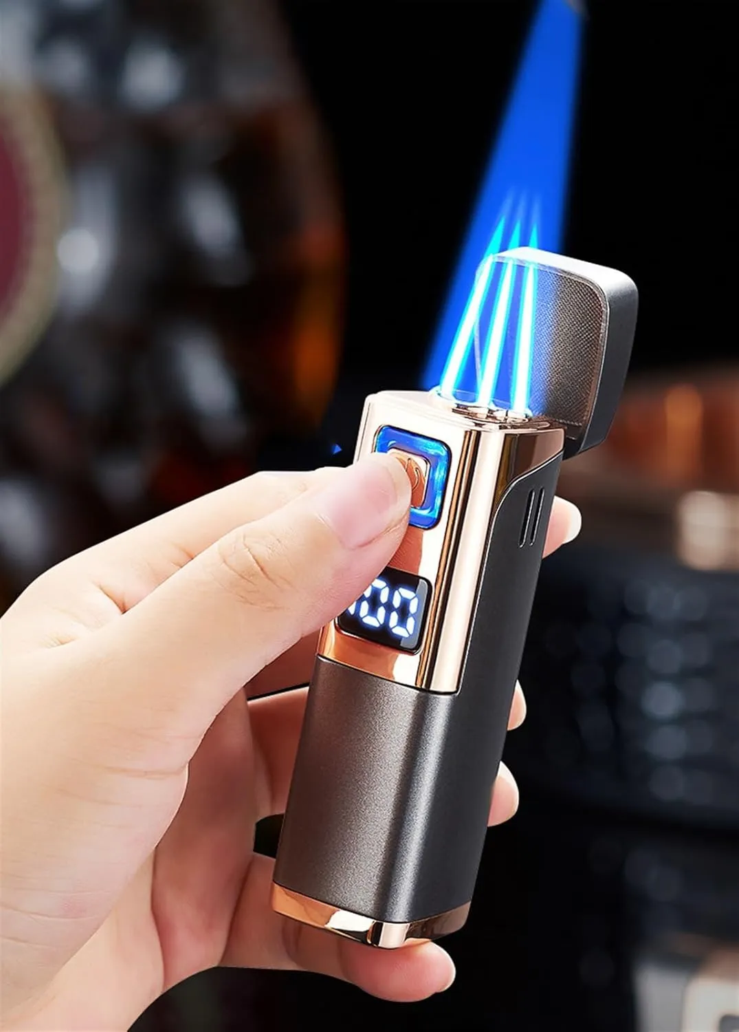 Portable Multifunctional Lighter, Made Metal, with Adjustable Flame, Outdoor Windproof, Butane refillable, Suitable for Gift Candles, Camping, etc.(Black1)