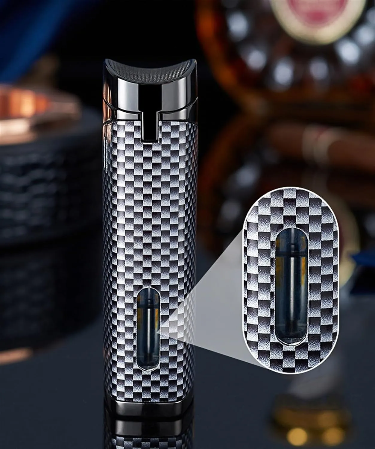 Portable Multifunctional Lighter, Made Metal, with Adjustable Flame, Outdoor Windproof, Butane refillable, Suitable for Gift Candles, Camping, etc.(Black1)