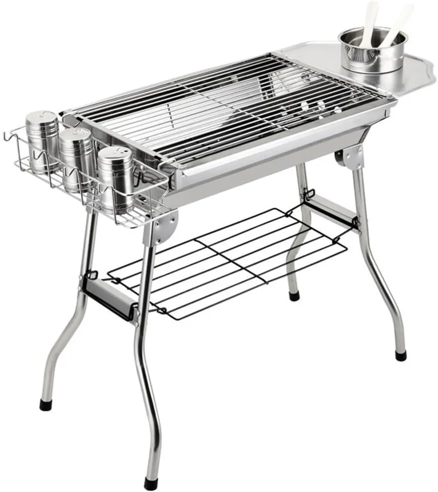 Portable Outdoor Camping Barbecue Grill – Detachable & Foldable Charcoal Grill Rack, Stainless Steel, Easy to Install, 48x33x57cm, Lightweight & Portable