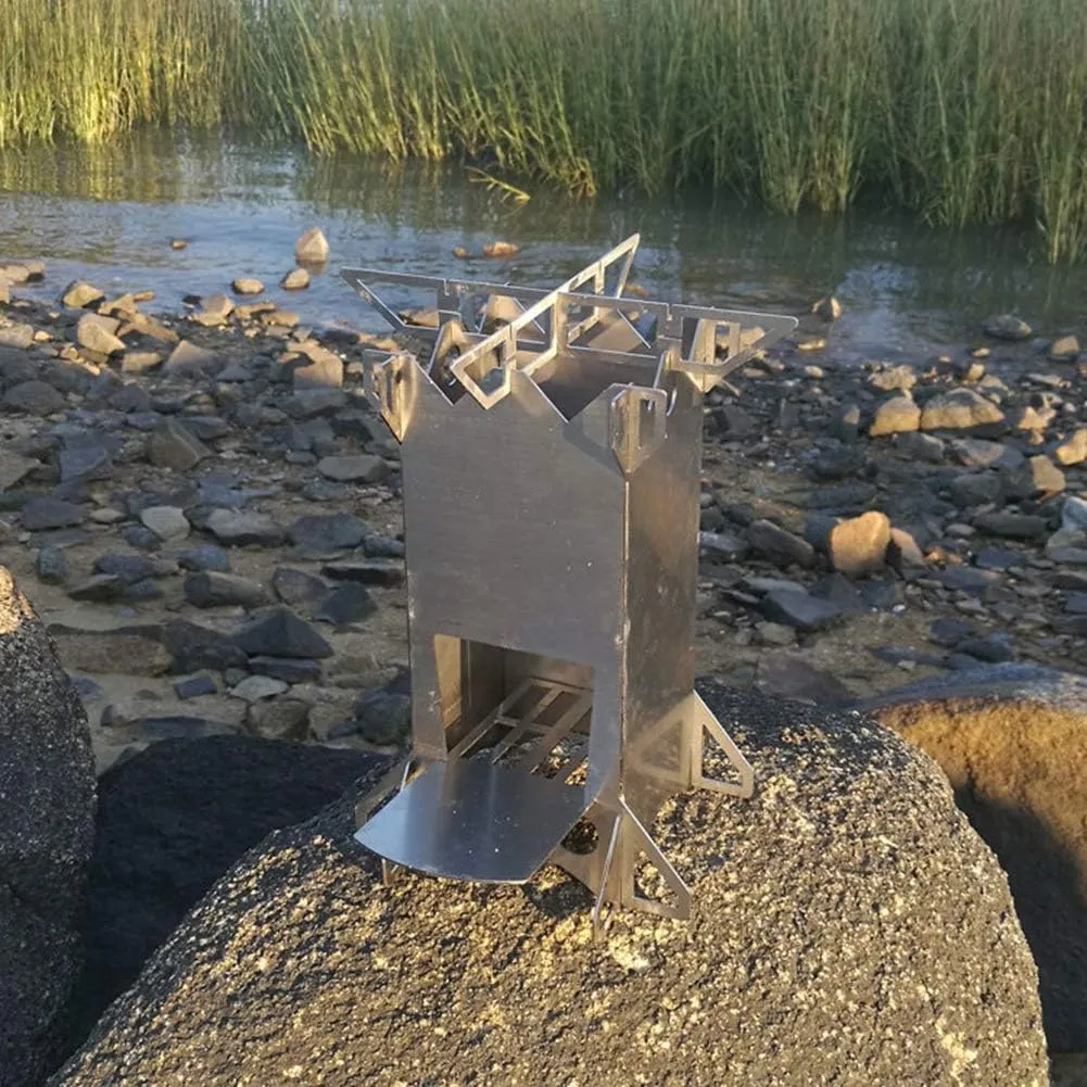 Portable Outdoor Camping Wood Stove, Detachable Folding Camping Rocket Stove, Used for Backpacking, Hiking, Survival, Self-Sufficient Wood Burning Stove,A