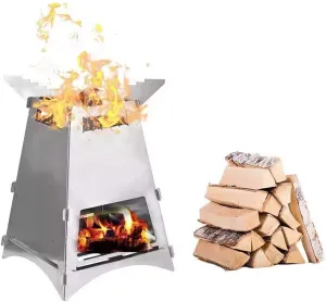 Portable Outdoor Camping Wood Stove, Detachable Folding Camping Rocket Stove, Used for Backpacking, Hiking, Survival, Self-Sufficient Wood Burning Stove,A