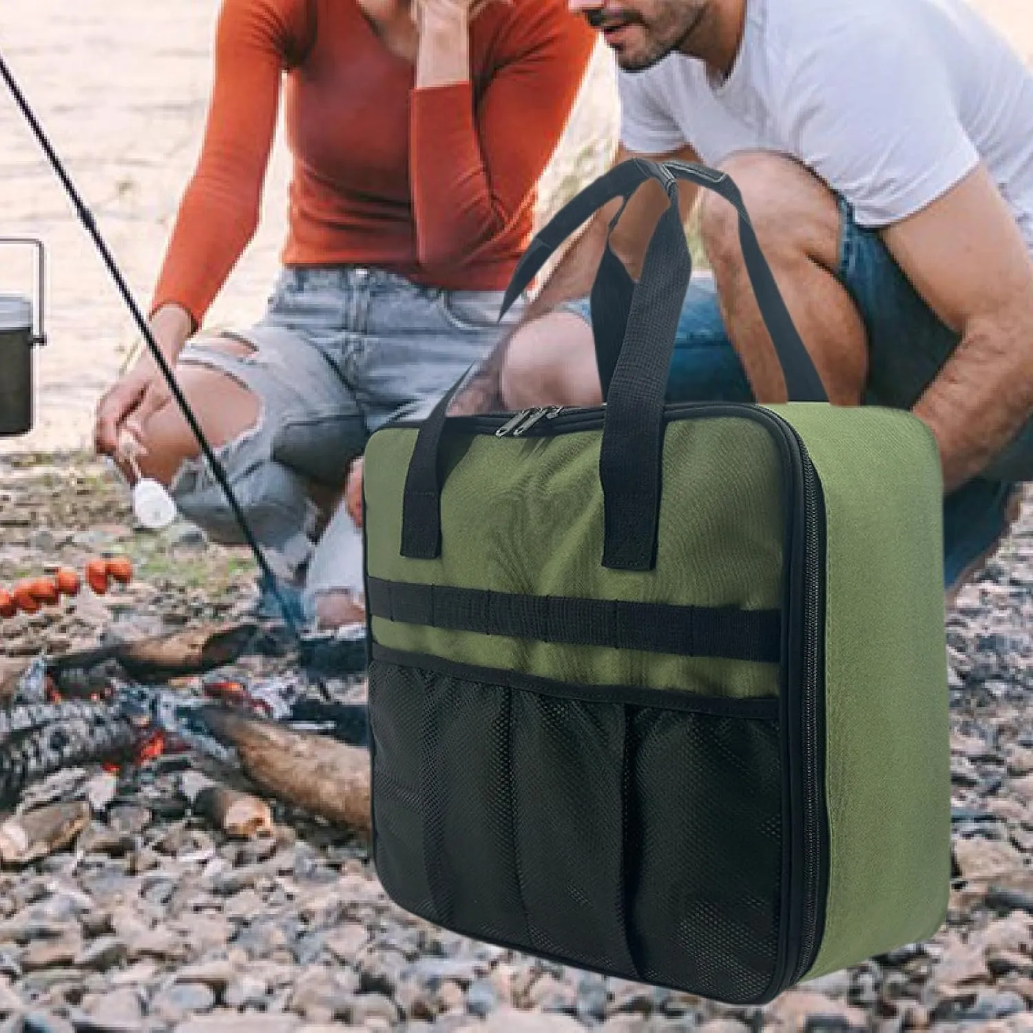Portable Outdoor Cooking Gear Storage Bag for Camp Stove and Gas Tank, Green