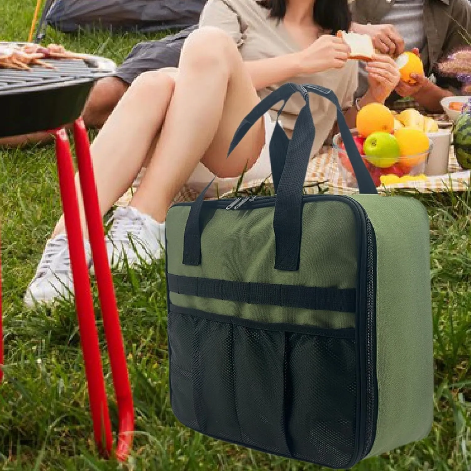 Portable Outdoor Cooking Gear Storage Bag for Camp Stove and Gas Tank, Green