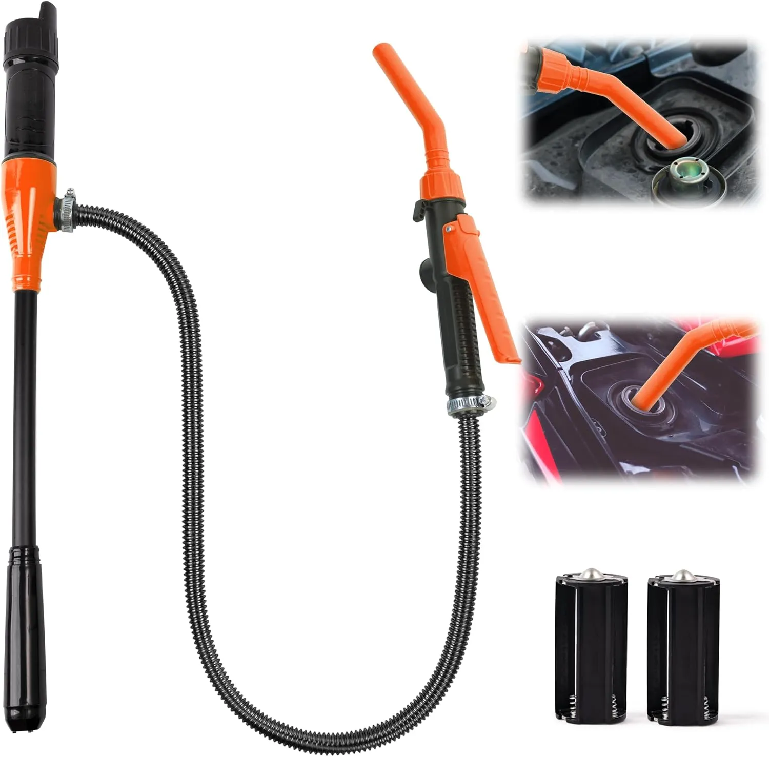 Portable Power Battery Pump - Electric Liquid Gas Water Siphon Transfer Hand Pump, 2.4 GPM Battery Operated Adjustable Flow Control Extractor for Gasoline, Car, Fuel, Diesel Transfer (Orange)