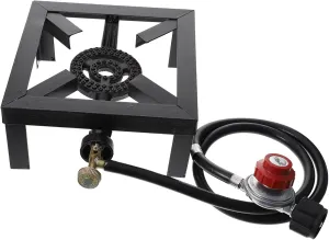 Portable Propane Camping Stove Burner with Hose Regulator Heavy Duty Cast Iron Gas Cooker for Outdoor Cooking for Bbq Hiking and Picnics