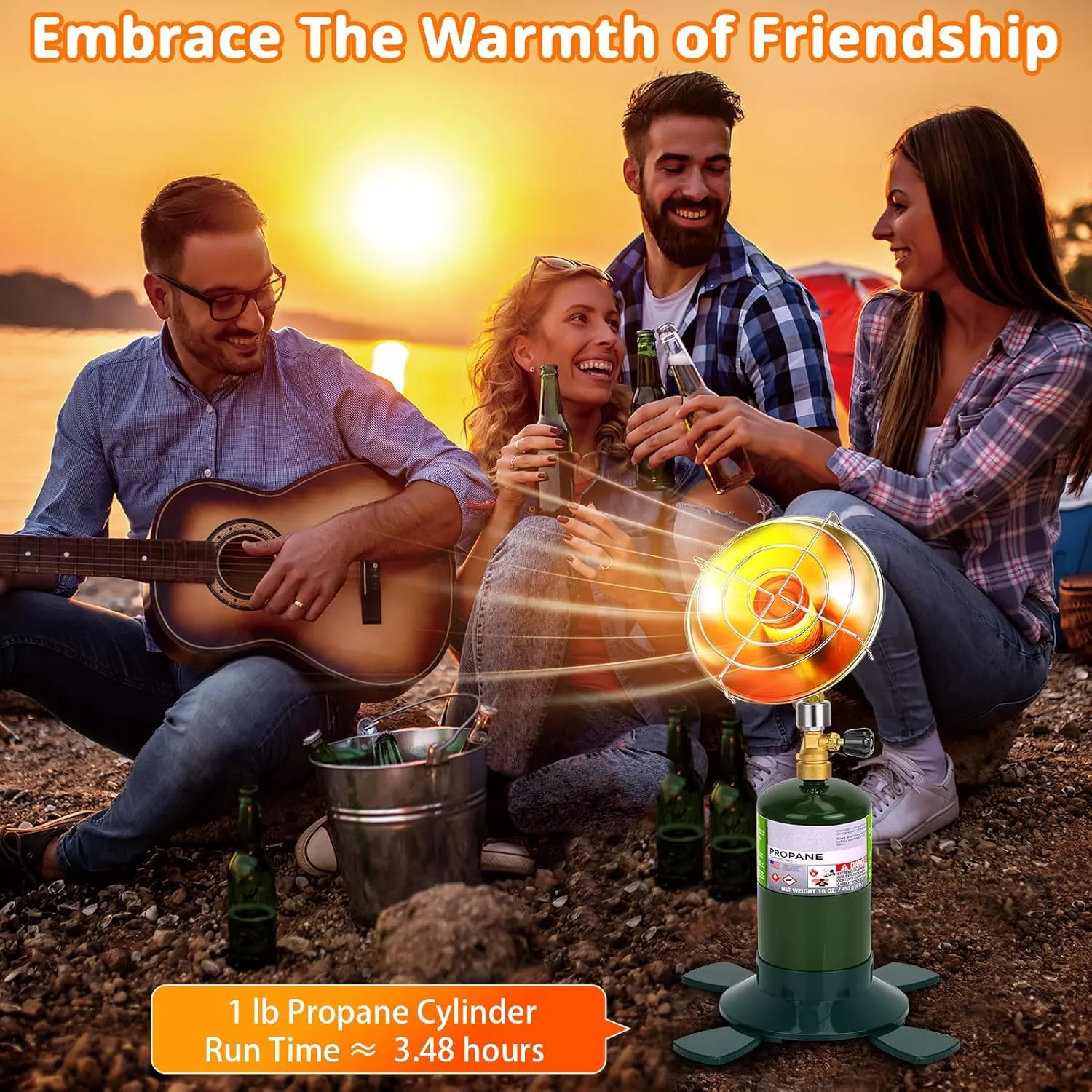 Portable Propane Heater for Camping Outdoor Space Garage Patio Heater 6200BTU Power with Control Valve Cordless 1lb Small Propane Foldable Gas Tank Holder for Fishing Hunting Tent Garage Backyard Use