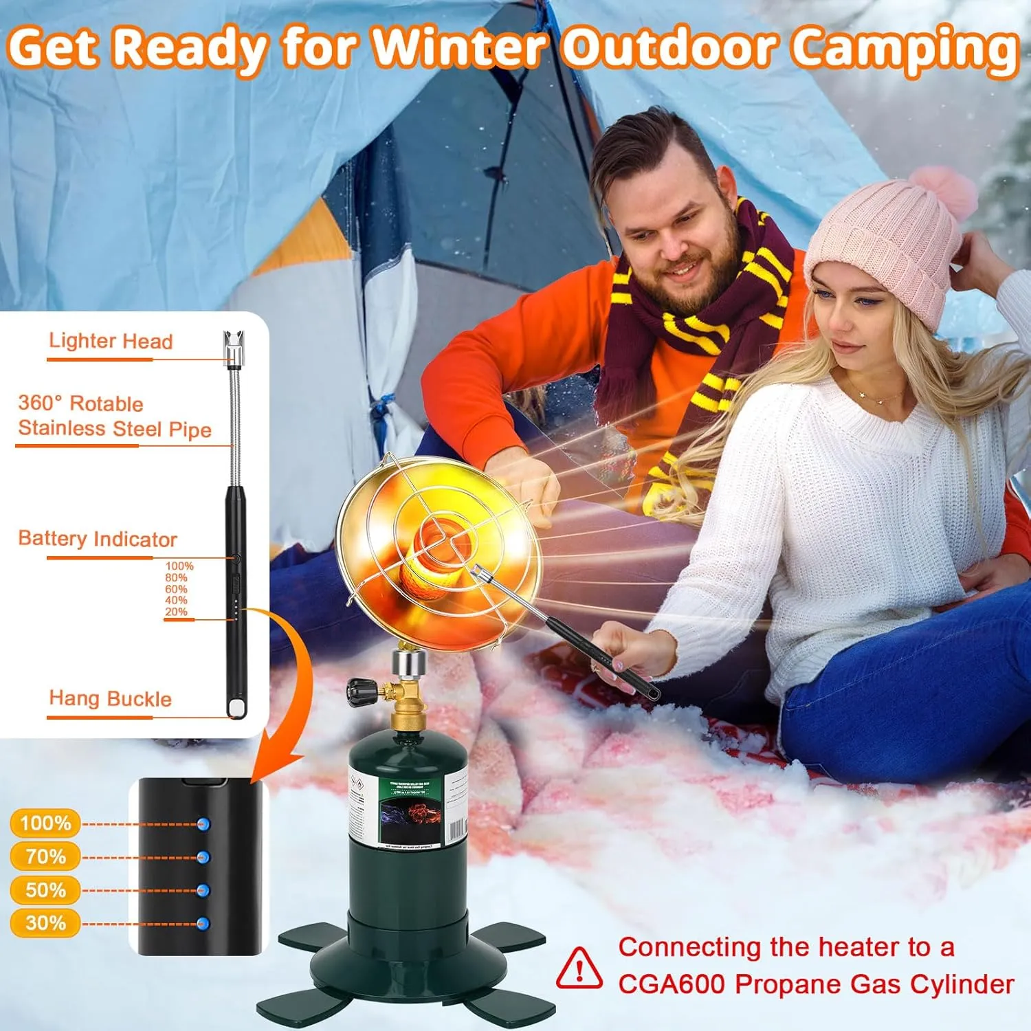Portable Propane Heater for Camping Outdoor Space Garage Patio Heater 6200BTU Power with Control Valve Cordless 1lb Small Propane Foldable Gas Tank Holder for Fishing Hunting Tent Garage Backyard Use