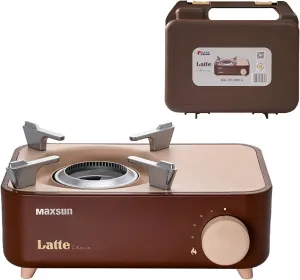 Portable Small Camping Stove, 2100W Mini Stove with Carry Case, Outdoor Backpacking Gas Stoves, Fishing Stove, Camp Stoves, for Outdoor Hiking Picnic Emergency Cooking Stove,Brown
