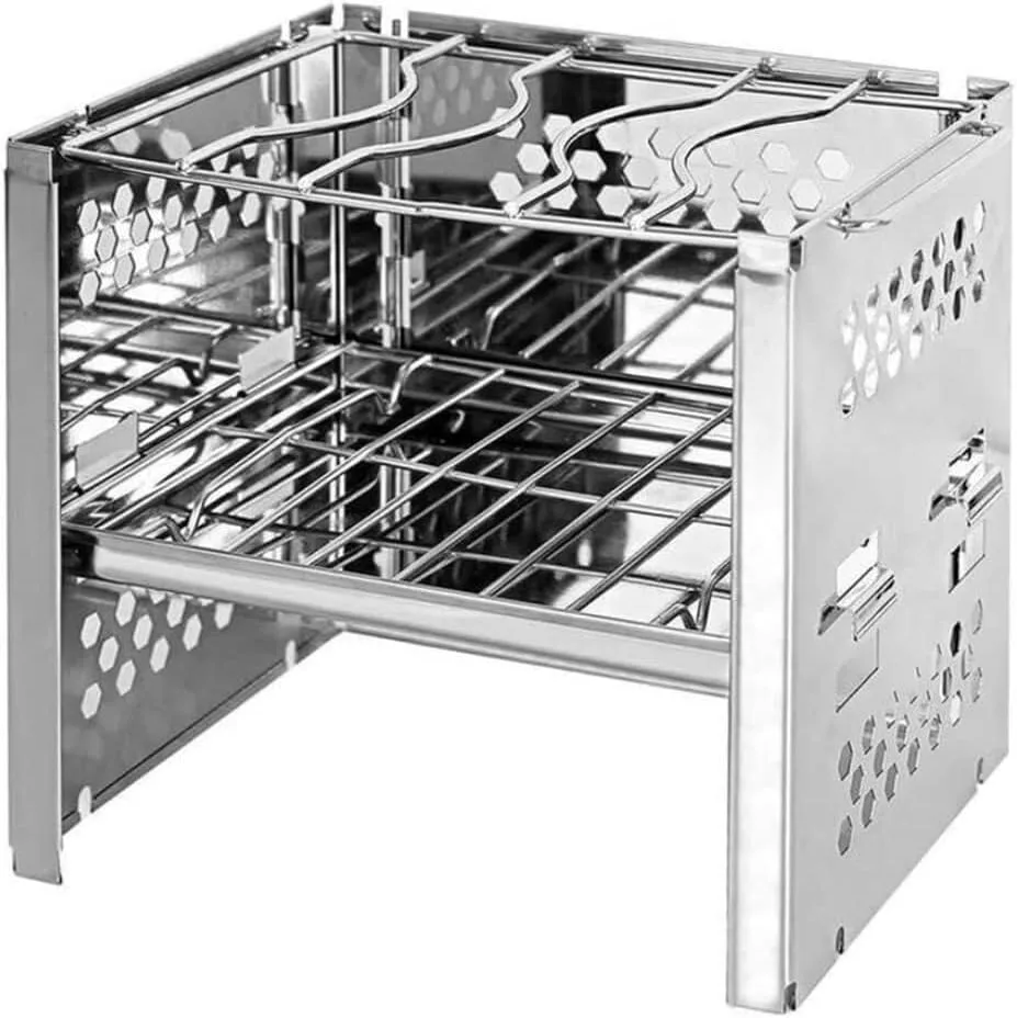 Portable Stainless Steel Charcoal Grill, Folding BBQ Grill for Camping, Outdoor Barbecue, Easy to Clean & Durable