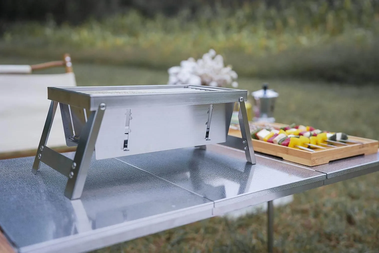 Portable Stainless Steel Grill - Foldable Camping Cooker