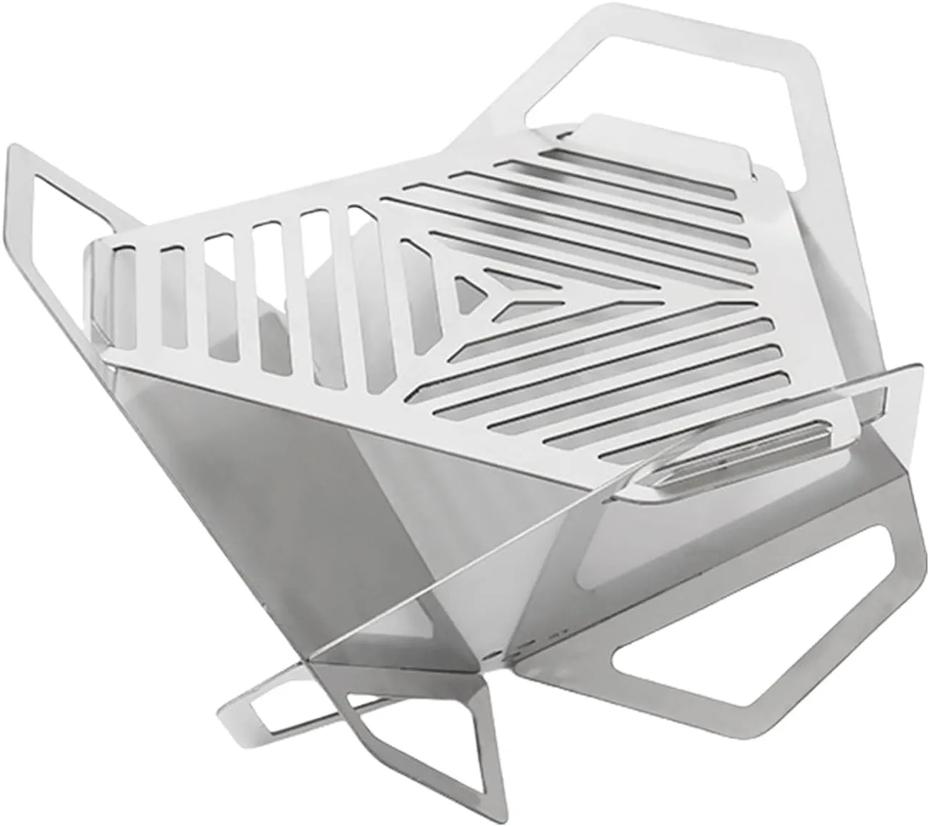 Portable Stainless Steel Triangle Lotus BBQ Grill – Removable, Foldable, Easy-to-Carry Outdoor Fire Pit & BBQ Grill for Camping, Patio, and Backyard