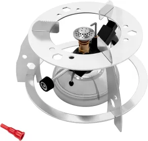 Portable Tabletop Butane Burner with Assembly Rack, Adjustable Flame and Electronic Ignition Gas Burner, Butane Heaters for Coffee Making Picnic Camping, Silver, 3G4-FK1-IN7652