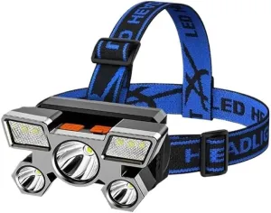 Powerful Rechargeable Head Flashlight for Fishing Headlamp Camping Headlights Hunting Torch Hiking Front Lanterns(Blue-XY501)