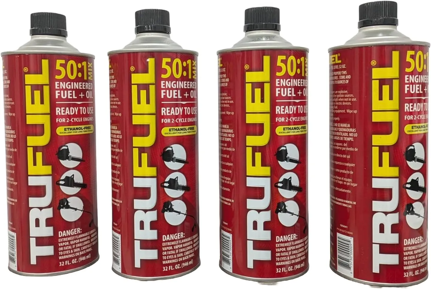 Pre-Blended 2-Cycle Fuel for Outdoor Equipment - 32 oz. (4-Pack, 50:1)