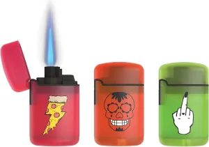 Prefilled 3 Pack Cool Torch Lighters - Refillable Butane Lighter, Windproof Jet Flame, Rubberized Matte Finish, No Flint for Men & Women Plus Free 18ML Refill, Go with The Glow, 3-Count