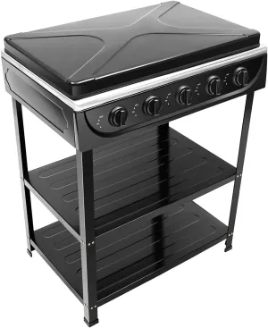 Premium 5-Burner Propane Gas Stove with Auto Ignition - High-Power Portable Freestanding Cooktop for RV, Apartment, and Outdoor Camping in Black‌