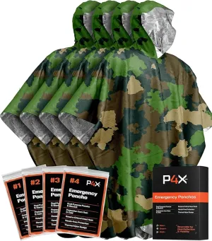 PREPARED4X Emergency Rain Poncho with Mylar Blanket Liner - Survival Blankets for Car - Heavy Duty, Waterproof Camping Gear