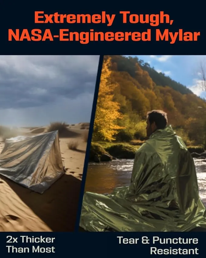 PREPARED4X Mylar Blankets 8 Pack - Waterproof Emergency Blanket - Rip and Tear Resistant Survivalist Gear - Emergency Thermal Blanket for Outdoor Survival