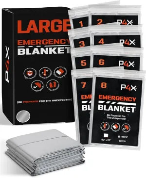 PREPARED4X Mylar Blankets 8 Pack - Waterproof Emergency Blanket - Rip and Tear Resistant Survivalist Gear - Emergency Thermal Blanket for Outdoor Survival