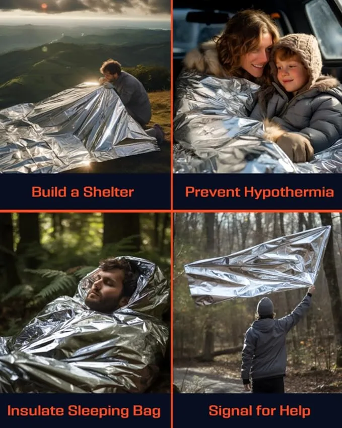 PREPARED4X Mylar Blankets 8 Pack - Waterproof Emergency Blanket - Rip and Tear Resistant Survivalist Gear - Emergency Thermal Blanket for Outdoor Survival