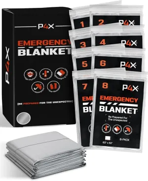 PREPARED4X Mylar Blankets 8 Pack - Waterproof Emergency Blanket - Rip and Tear Resistant Survivalist Gear - Emergency Thermal Blanket for Outdoor Survival