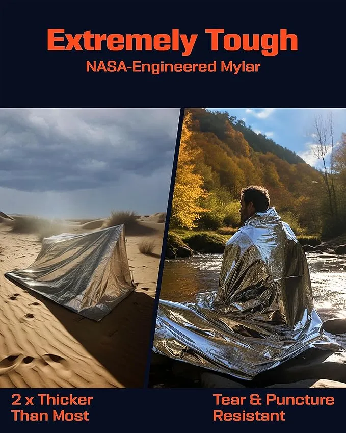PREPARED4X Mylar Blankets 8 Pack - Waterproof Emergency Blanket - Rip and Tear Resistant Survivalist Gear - Emergency Thermal Blanket for Outdoor Survival