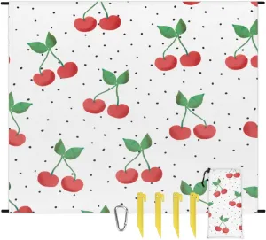 Pretty Cherries Beach Blanket Adults Waterproof Sandproof Large Beach Mat 59”x 68” Compact Lightweight Picnic Blankets Portable Quick Drying Sand Free Mats for Travel Camping Hiking