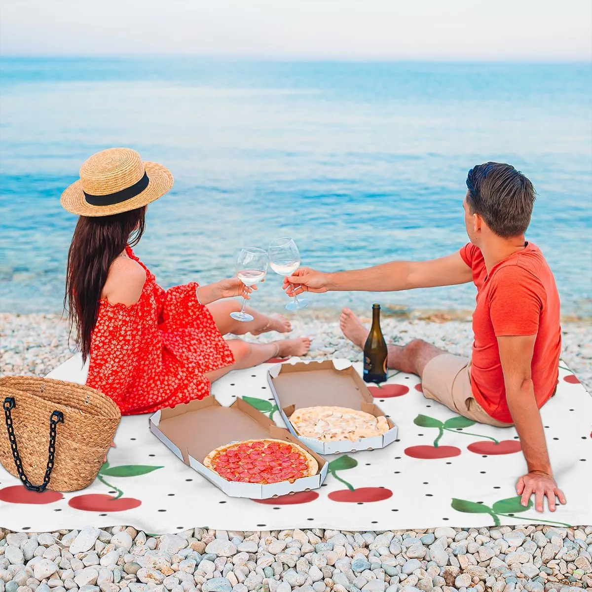 Pretty Cherries Beach Blanket Adults Waterproof Sandproof Large Beach Mat 59”x 68” Compact Lightweight Picnic Blankets Portable Quick Drying Sand Free Mats for Travel Camping Hiking