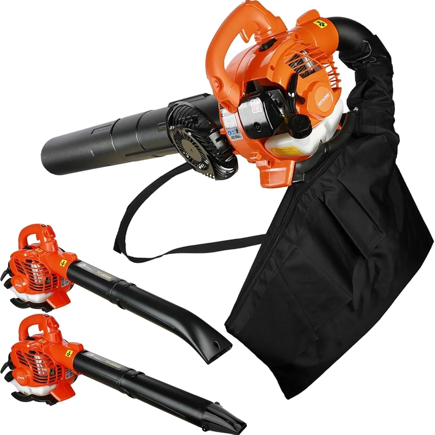 Professional 26CC 2-Stroke Gas Leaf Blower/Sucker - 0.7KW (2HP) 424CFM Handheld Blower with 6 Pipes & Storage Bag - for Leaves/Snow/Dust Cleaning (Orange) Orange