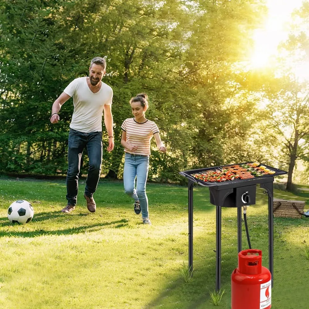 Propane Stove, High Pressure Outdoor Stove with 0-20 PSI Adjustable Regulator and 4ft Hose, Outdoor Gas Stove for Patio Backyard Camping with Detachable Stand Legs (Single Burner, 75000 BTU)