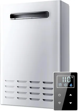 Propane Tankless Water Heater Outdoor, 5.2 GPM 130000 BTU On Demand Hot Water Heater with Remote Control, 110V Residential Instant Propane Waterheater