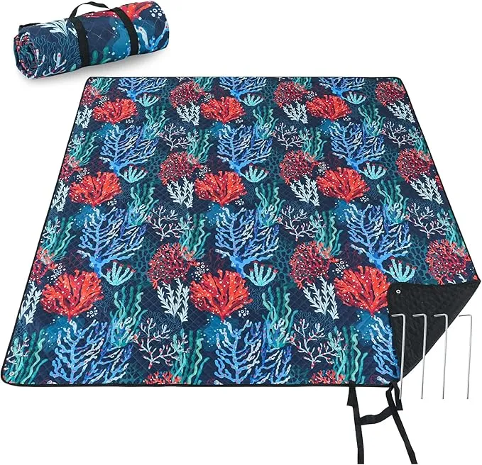 PY SUPER MODE Picnic Blankets Extra Large, Waterproof Foldable Outdoor Beach Blanket Oversized 83x79” Sandproof, 3-Layer Picnic Mat for Camping, Hiking, Travel, Park, Concerts-Sea World
