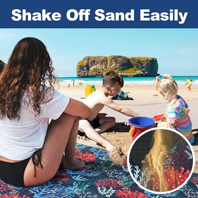 PY SUPER MODE Picnic Blankets Extra Large, Waterproof Foldable Outdoor Beach Blanket Oversized 83x79” Sandproof, 3-Layer Picnic Mat for Camping, Hiking, Travel, Park, Concerts-Sea World