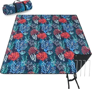 PY SUPER MODE Picnic Blankets Extra Large, Waterproof Foldable Outdoor Beach Blanket Oversized 83x79” Sandproof, 3-Layer Picnic Mat for Camping, Hiking, Travel, Park, Concerts-Sea World