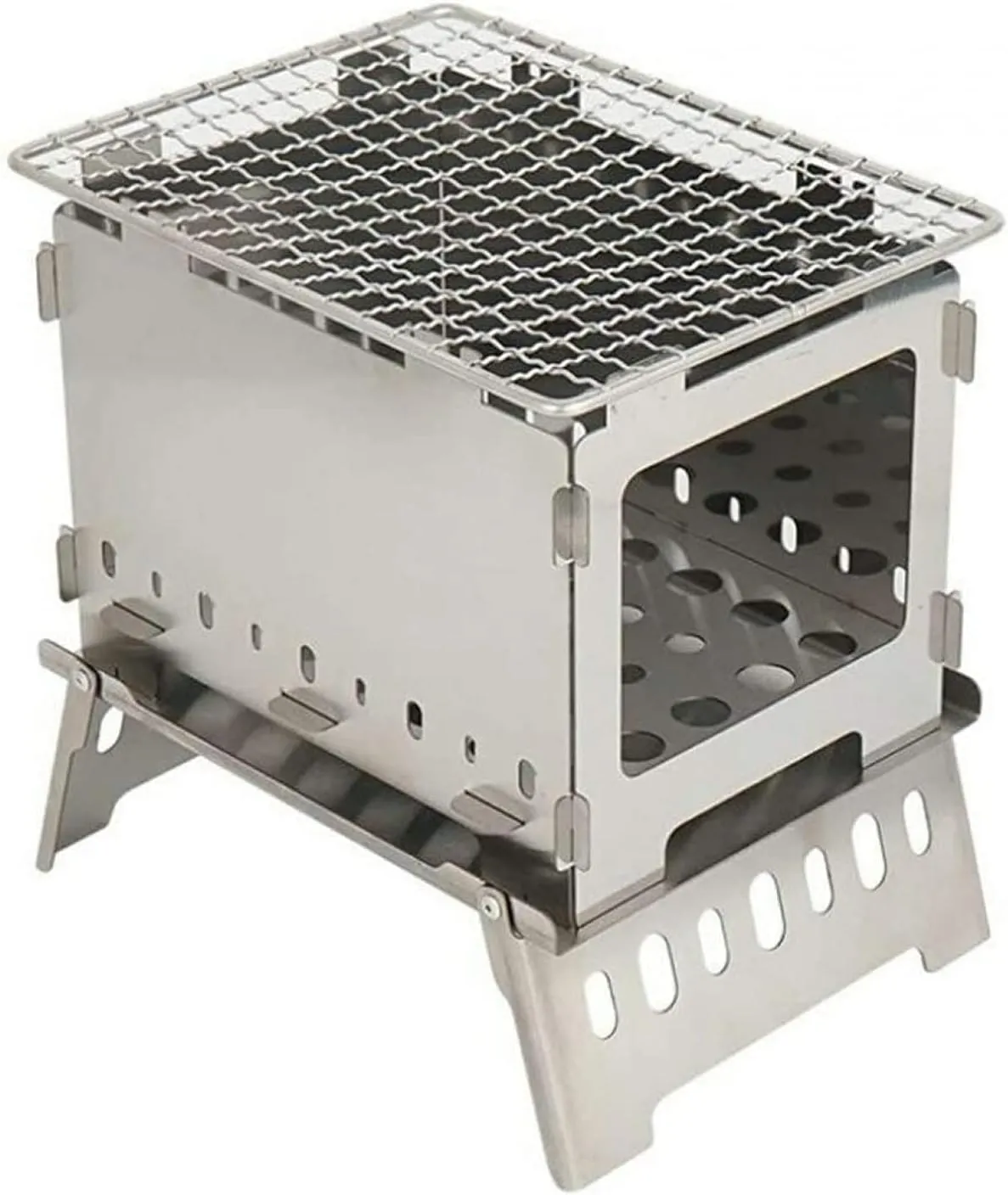 qiuqiu Outdoor Folding Oven Grill Camp Stainless Steel Windbreak Fire Platform Barbecue Oven Outdoor Picnics, Robust Grill Folding Grill is Not Easy to Deform, Not Easy to Rust