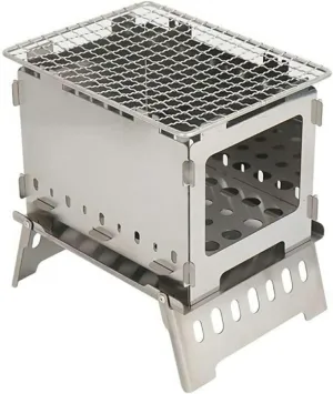 qiuqiu Outdoor Folding Oven Grill Camp Stainless Steel Windbreak Fire Platform Barbecue Oven Outdoor Picnics, Robust Grill Folding Grill is Not Easy to Deform, Not Easy to Rust