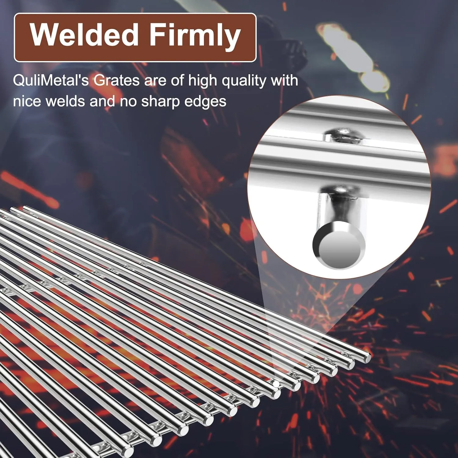 QuliMetal 18.75" 9MM Grill Grates for Weber Genesis II, Grill Parts for Weber Genesis II LX 300 Series, Genesis II E&S 310 315 320 325 340, Replacement Parts for Weber 66095, 304 Stainless Steel