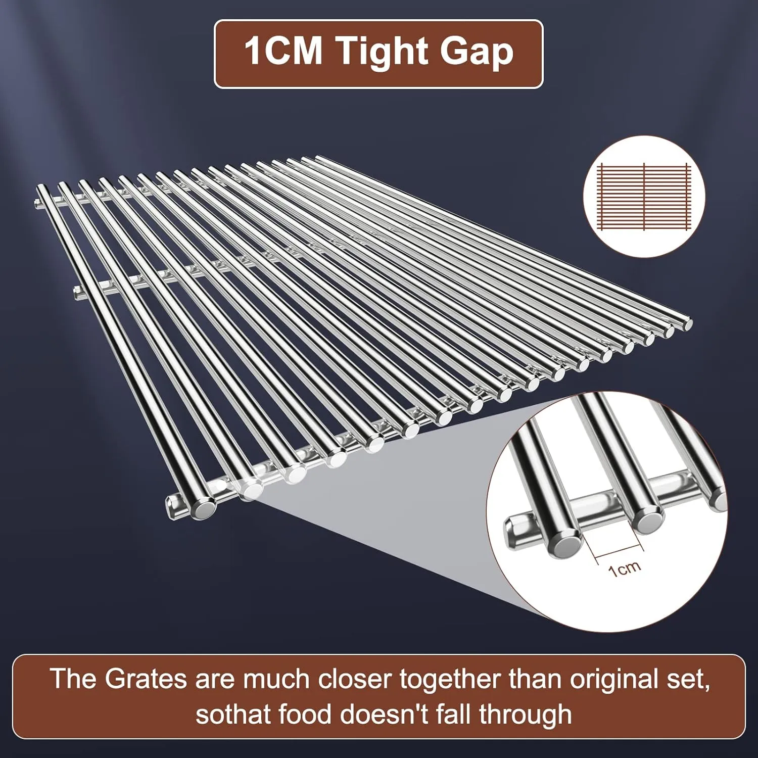 QuliMetal 18.75" 9MM Grill Grates for Weber Genesis II, Grill Parts for Weber Genesis II LX 300 Series, Genesis II E&S 310 315 320 325 340, Replacement Parts for Weber 66095, 304 Stainless Steel