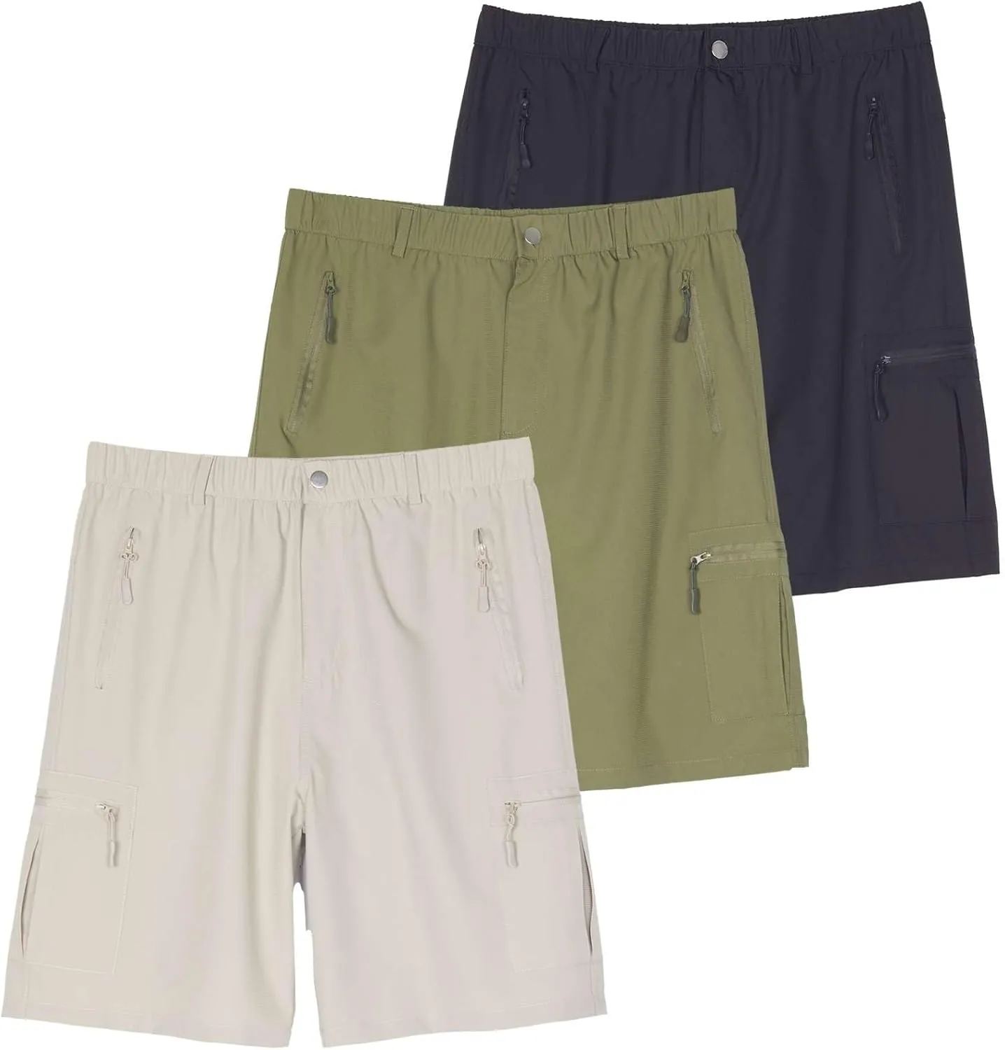 Real Essentials 2 & 3 Pack: Men's Hiking Cargo Shorts Fishing Outdoor Tactical Travel Camping Casual Golf 5 Zipper Pockets