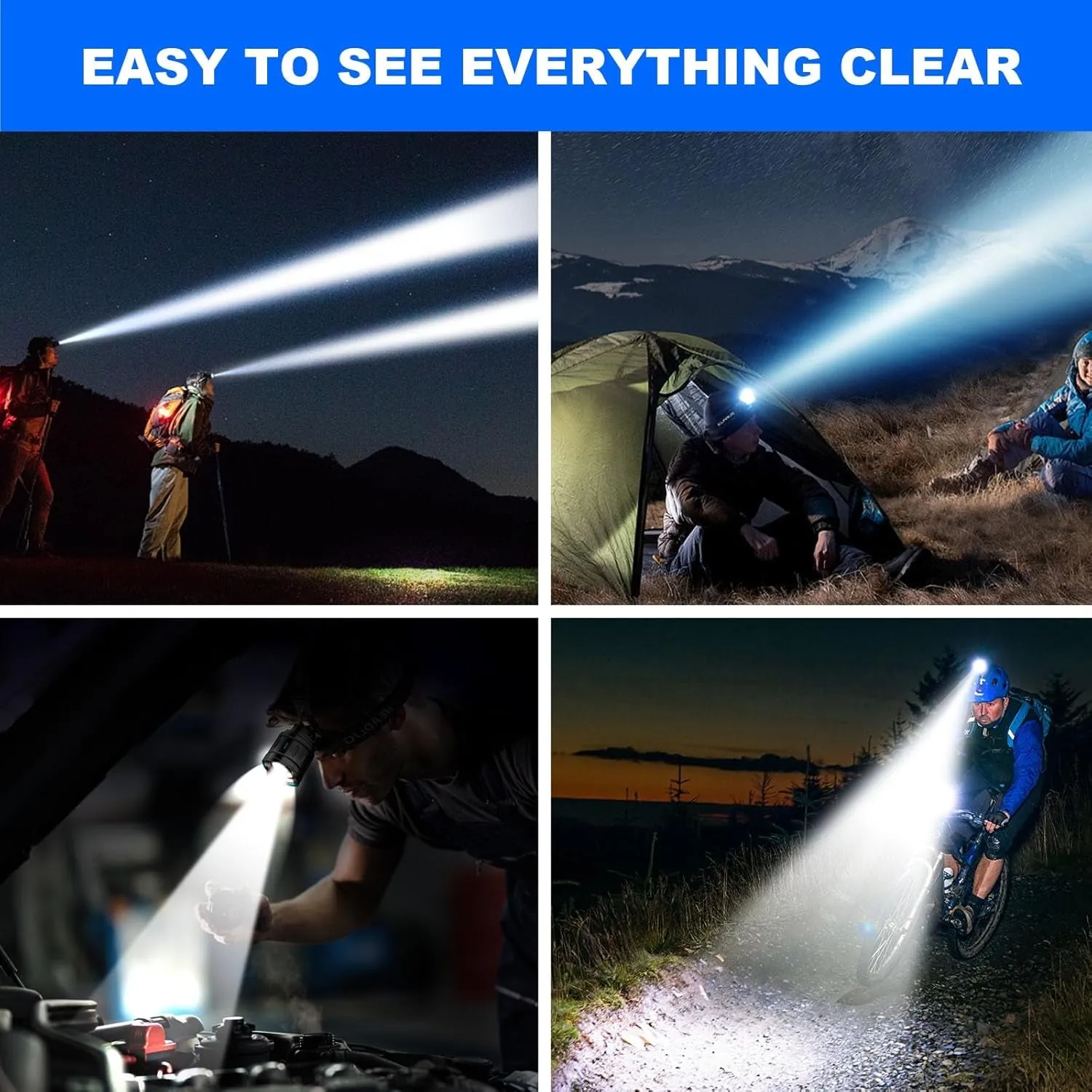 Rechargeable 20,000 Lumens Headlamp - 1500m Long Beam, Zoomable LED with Sensor, Power Display & IPX6 Waterproof