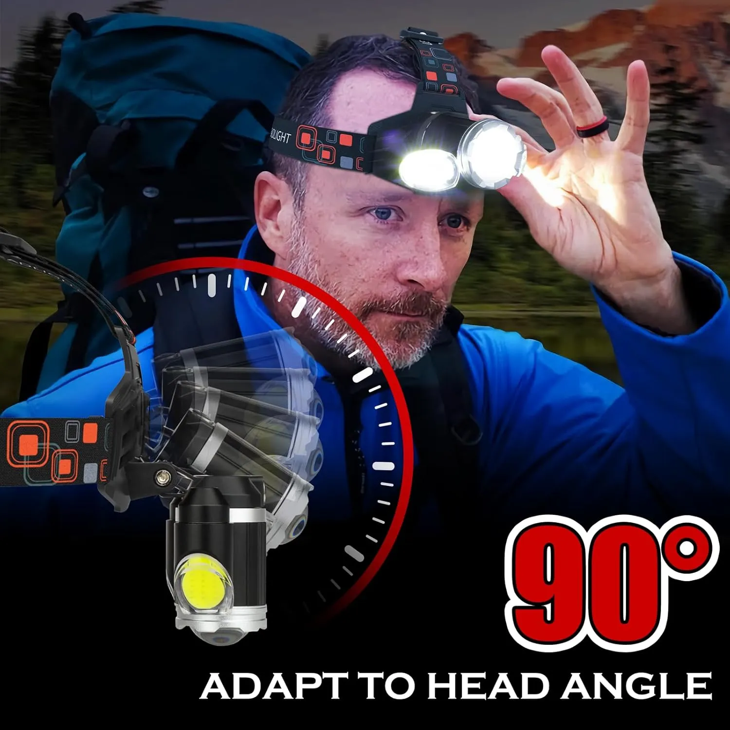 Rechargeable Headlamp, 1500 Lumen Head Lamp, Super Bright LED Head Light Camping Accessories with Red Light, 4 Modes USB Recharge Flashlight, Waterproof Headlight Camping Gear for Adults