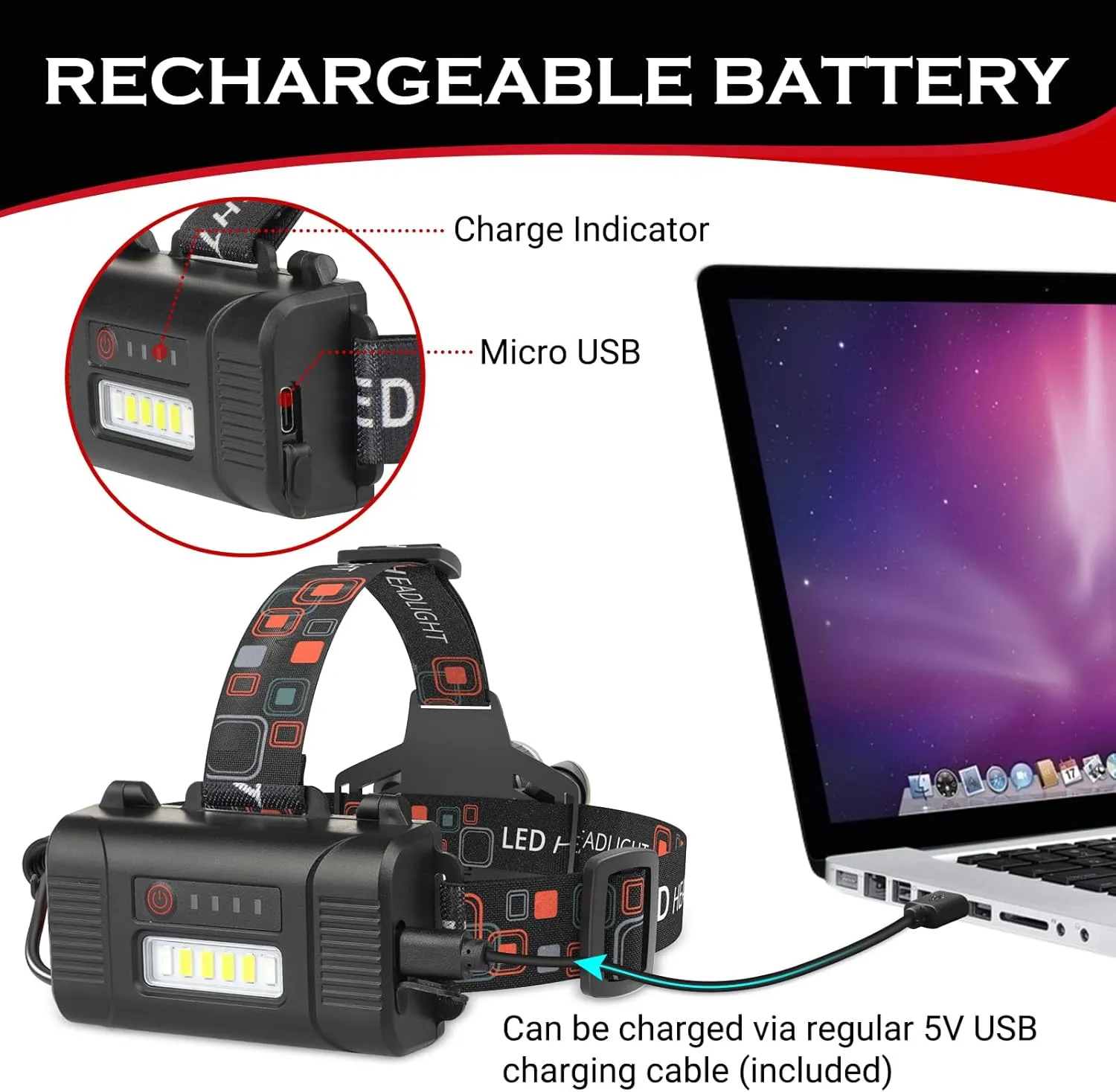 Rechargeable Headlamp, 1500 Lumen Head Lamp, Super Bright LED Head Light Camping Accessories with Red Light, 4 Modes USB Recharge Flashlight, Waterproof Headlight Camping Gear for Adults