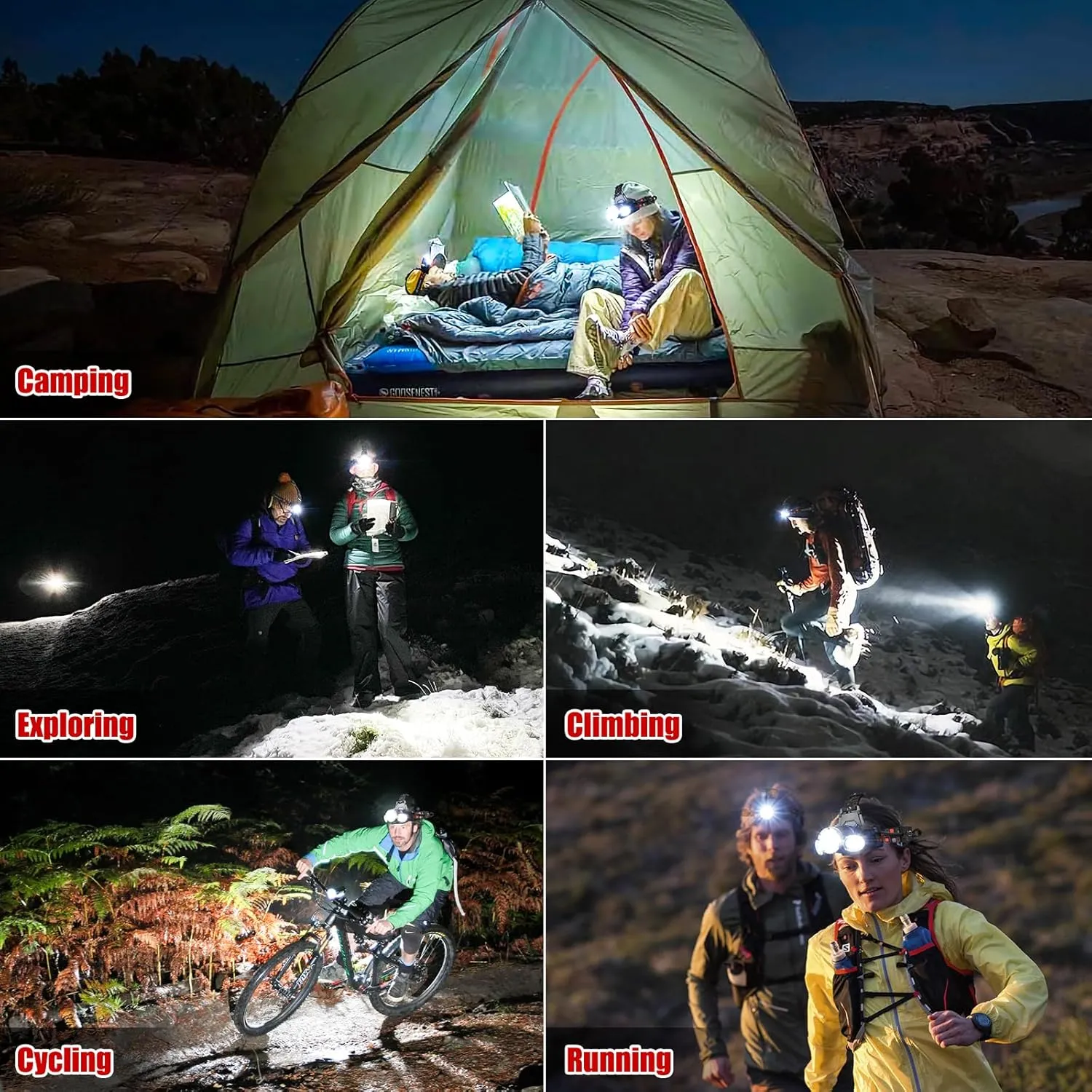 Rechargeable Headlamp, 1500 Lumen Head Lamp, Super Bright LED Head Light Camping Accessories with Red Light, 4 Modes USB Recharge Flashlight, Waterproof Headlight Camping Gear for Adults